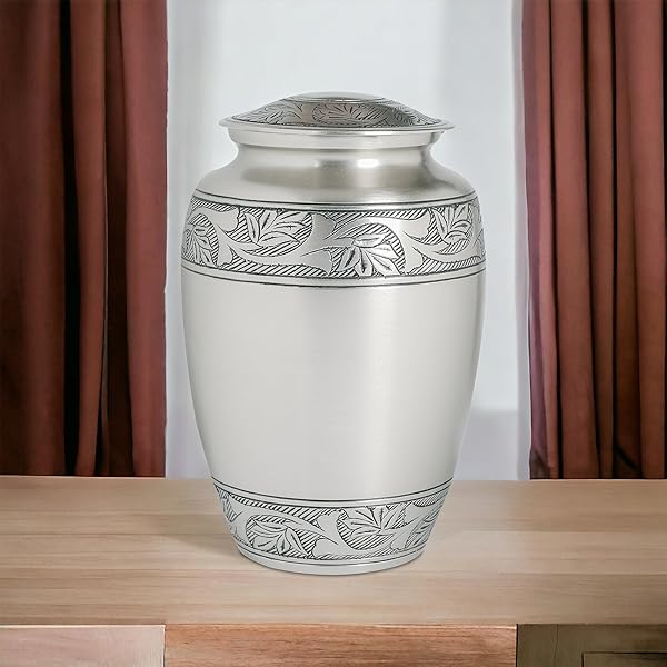 LIGHTNPRO PEWTER CREMATION URN FOR HUMAN ASHES ADULT, HAND CRAFTED CARDINAL BURIAL AND FUNERAL MEMORIAL KEEPSAKE WITH ELEGANT FINISH & SCREW TOP LID – 10 INCH – SILVER