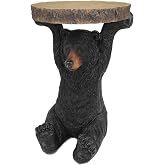 GENUINQ 21" H Resin American Black Bear Side Table Pedestal End Table Stool | Bear statue hand painted sculpture living room animal coffee tray cabin rustic nightstand woodsy decor