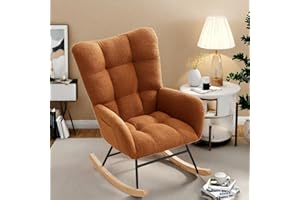 GarveeHome Rocking Chair Nursery, Teddy Upholstered Glider Chair with High Backrest, Armrest and Side Pockets, Modern Comfy Accent Armchair Reading Chair for Bedroom, Living Room