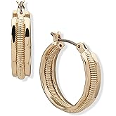 ANNE KLEIN Gold Clickit Triple Row Hoop Earring Featuring Smooth and Textured Accents