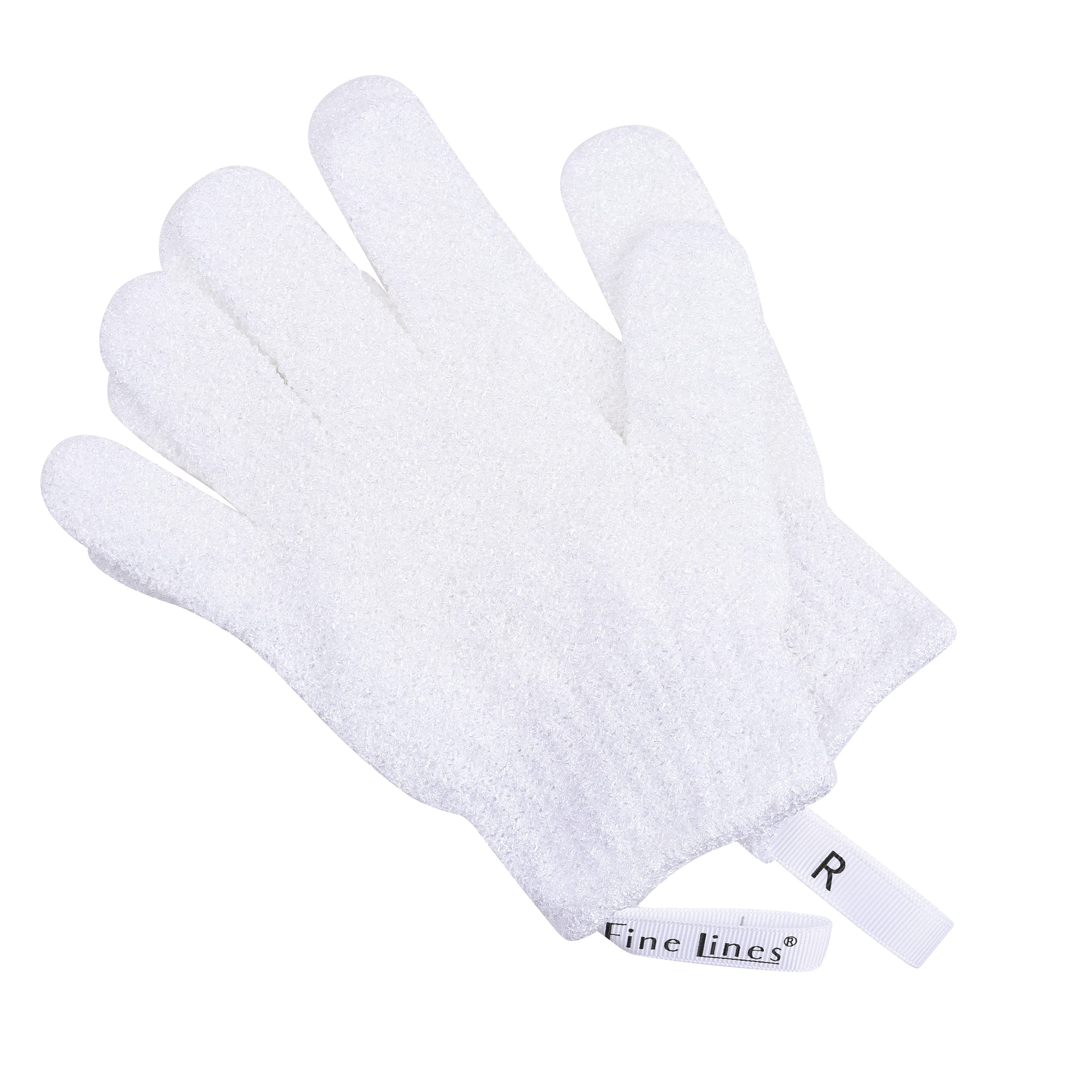 Fine Lines - Exfoliating Shower Gloves, White | Exfoliating Glove for Bath scrub, Dead Skin Remover | Exfoliating mitt | Body Scrub Gloves with Hanging Hoops | Protected Design
