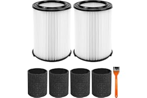Netezza VF4000 Replacement for ridgd 72947 Standard Wet dry Vac 5-20 Gallon Vacuum Cleaner, Husky 6-9 Gallon with 4 pack Foam Sleeve,2 Pack VF4000 Filter and 1 Pack Brush