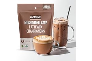 Rootalive Organic Mushroom Latte 120g Made in Canada with Cordyceps, Reishi, Lion's Mane, Turkey Tail, Shiitake, and King Tru