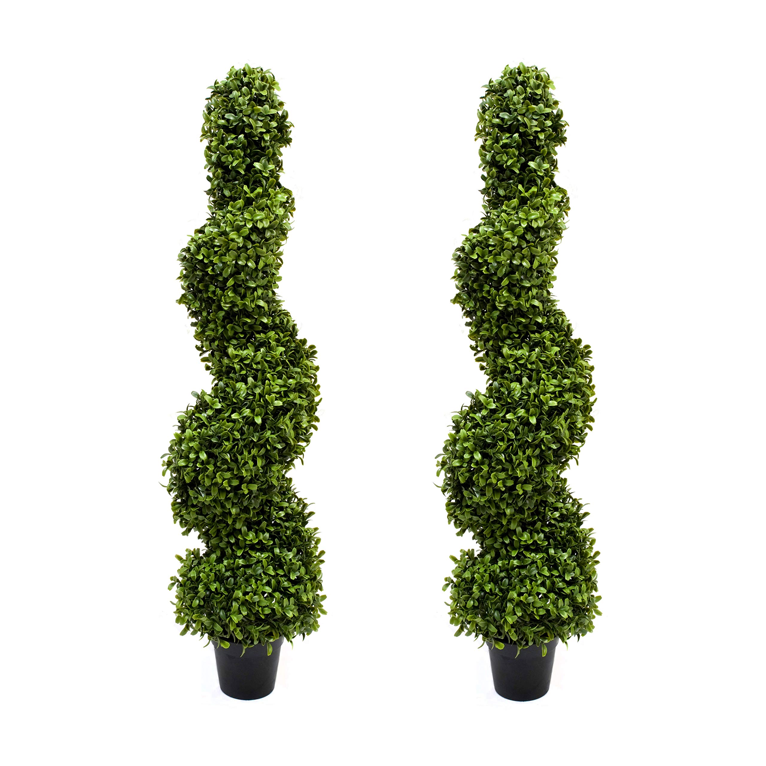 2x Artificial Spiral Boxwood Topiary Trees | Realistic Artificial Design | UV Protected for Outdoor Use | Indoor and Outdoor Use | Elegant Decoration (3ft/96cm), Green
