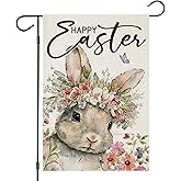 EKOREST Happy Easter Garden Flags for Outside, Watercolor Bunny with Flowers Small Seasonal Decoration for Holiday Anniversary Yard Outdoor Decor 12x18 Inch Double Sided