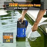 VEATON 750W Submersible Pump 13000 L/H Dirty/Clean Water Transfer view 2