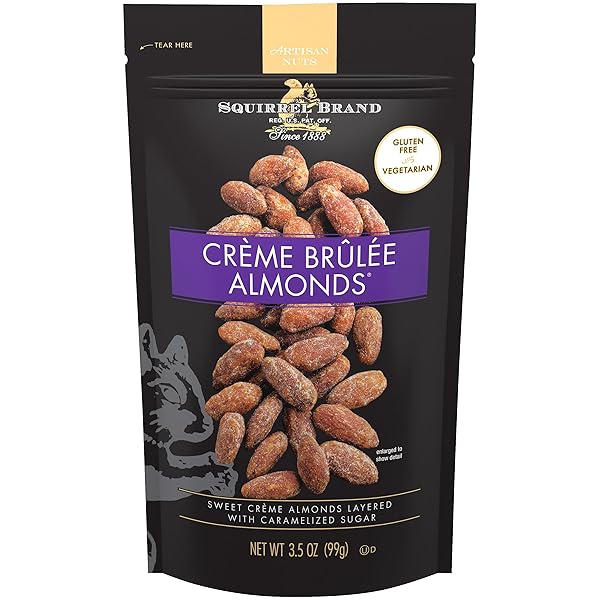 SQUIRREL BRAND CRÈME BRULEE ALMONDS, 3.5 OZ RESEALABLE BAG