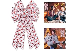 Blinket Valentine's Day Large White Red Heart Plaid Bow, 11.42"x20.87" Wreath Bow for Valentine's Day Wedding Party Tree Topper Front Door Indoor Outdoor Decorations