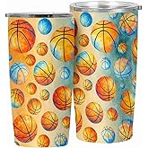 CALMSNUGS Basketball Tumbler 20oz Vacuum Insulated Stainless Steel Travel Mug with Sliding Lid & Straw, Sweat-Proof, Cup Holder Friendly, Watercolor Gift for Players, Boys, Coach, Senior Night