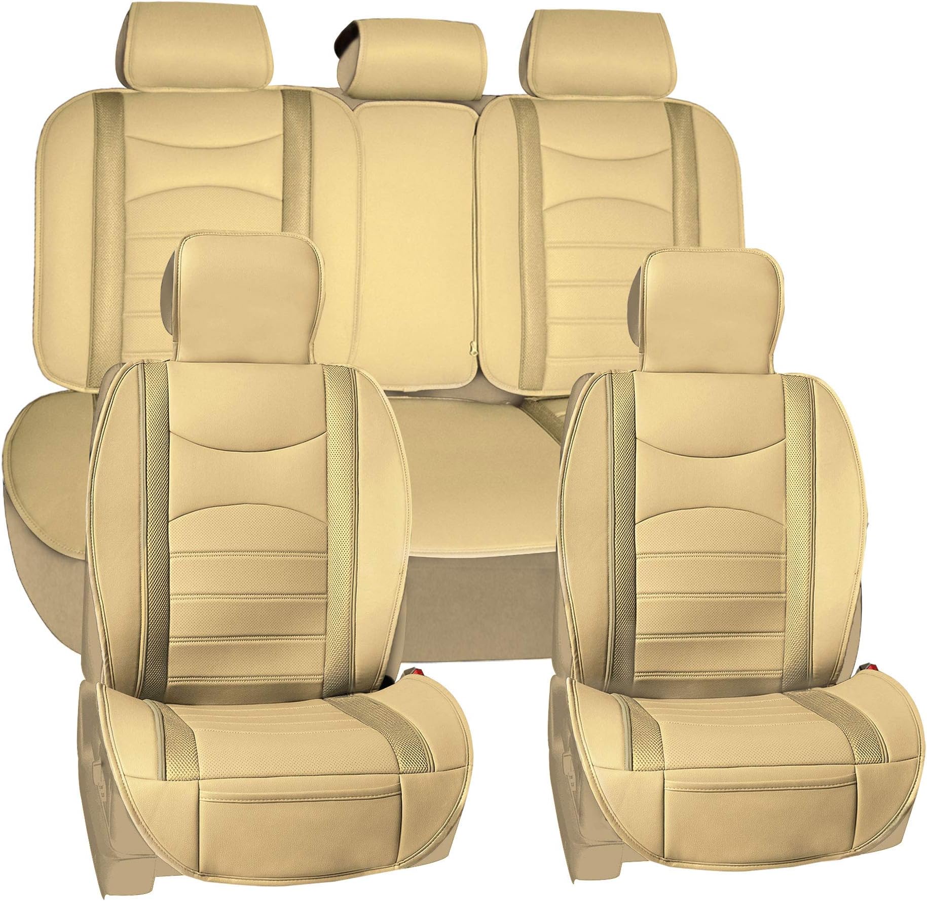 TLHNeoBlend Leatherette Seat Cushions Full, Beige Tan Color-Universal Fit for Cars, Auto, Trucks, SUV
