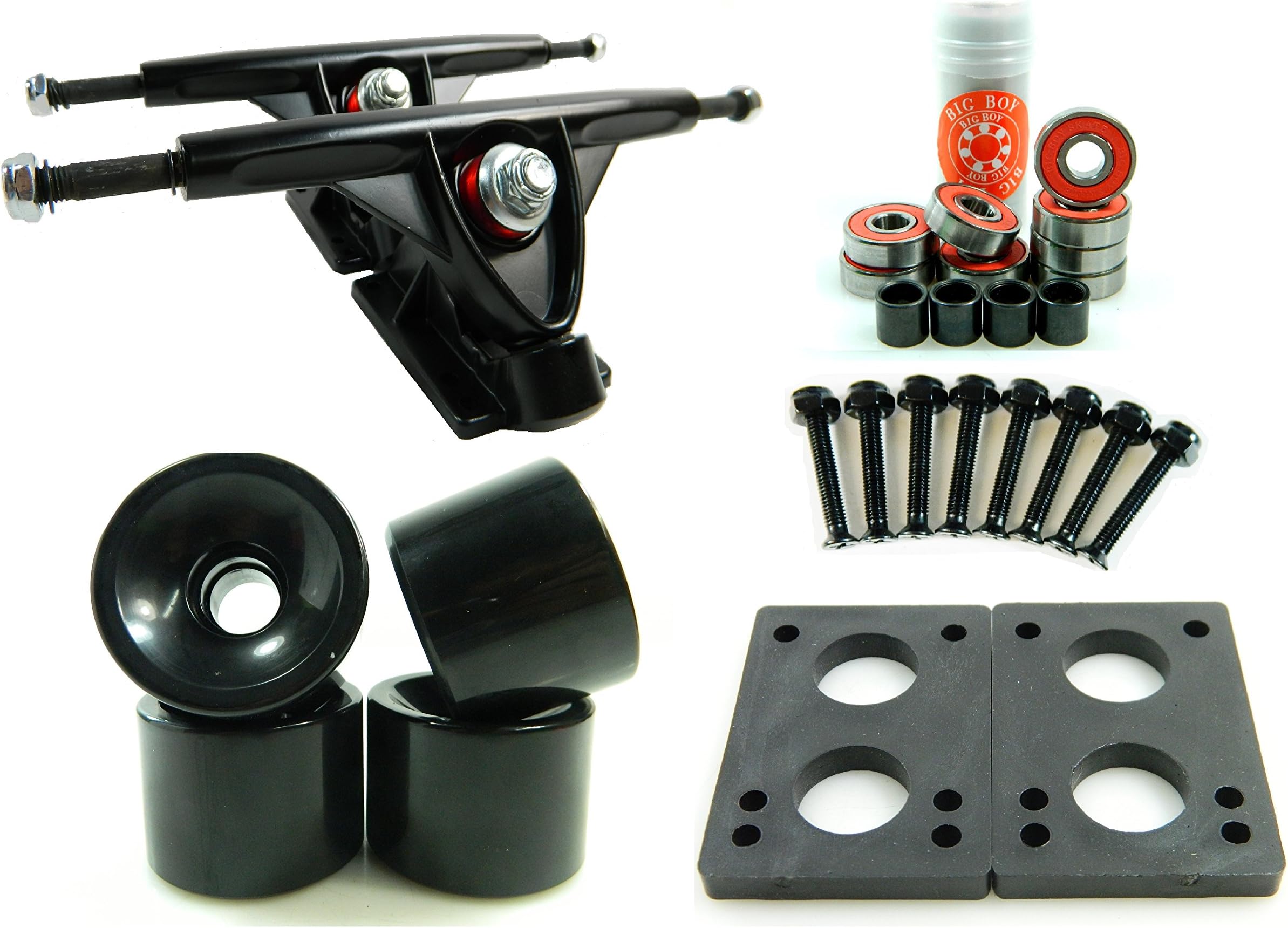 180mm Longboard Trucks + 70mm Solid/Gel Wheels + ABEC 7 Bearings + 1/4" Riser Pads