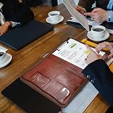 NEWYES Leather Zipper Conference Folder A4 Brown PU Portfolio Organizer view 2
