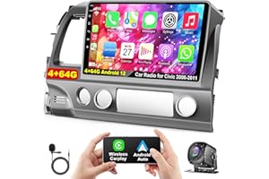 INEXACCESSORIES 4G+64G Car Radio for Honda Civic 2006-2011 with Wireless Carpaly & Android Auto,10.1 Inch IPS Touch Screen Car Stereo with GPS Navigation/Bluetooth 5.2/FM/Backup Camera/WiFi/SWC/HiFi