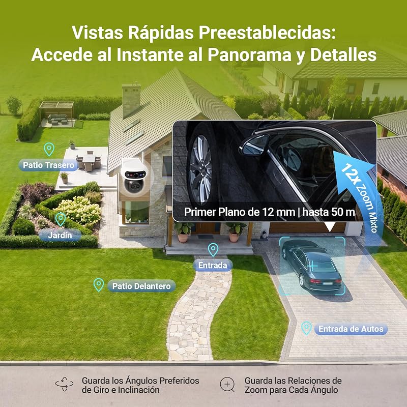 Câmara de 15MP (5+5+5 MP) WiFi Vigilância solar exterior, bateria, zoom misto 12x, objetiva tripla 3K, wireless, 360°, AOV, deteção de pessoas por IA, kit CB90F
