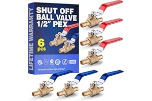New Age America® 6pcs PEX Ball Valve AquaFlow 360™ | 1/2" Ball Valve Shut Off | 3pc Hot (Red) & 3pc Cold (Blue) | Full Port S