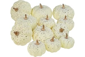 Winlyn 12 Pcs Assorted Harvest Cream Artificial Pumpkins Fall Decorative Pumpkins Small Faux Foam Pumpkins for Farmhouse Wedding Halloween Thanksgiving Baby Shower Table Centerpiece Mantel Décor