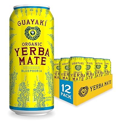Guayaki Yerba Mate, Organic Drink, Bluephoria, 15.5 Ounce Cans (Pack of 12), 150mg Caffeine, Alternative to Coffee, Tea and Energy Drinks