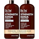 DEL SUR Hair Strengthening Shampoo and Conditioner Set | 16 fl oz Each | with Camellia Japonica, Niacinamide, Provitamin B5 & Biotin | Repair & Hydration for Dry, Weak Hair