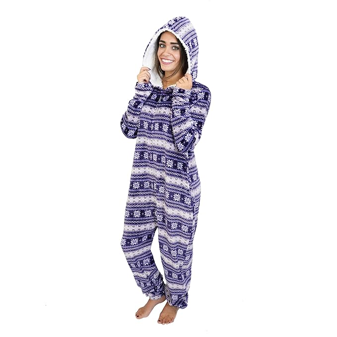 Cherokee Women's Adult Hooded Sleepwear Onesies, fair Isle, Large best women's winter pajamas