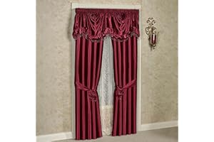 Touch of Class Portia Luxury Window Treatment | Rich Ruby Red | Premier Smooth Polyester Satin 2 Piece Lined Window Drapery Set with Empire Valance and 84 Inch Long Curtain Pair