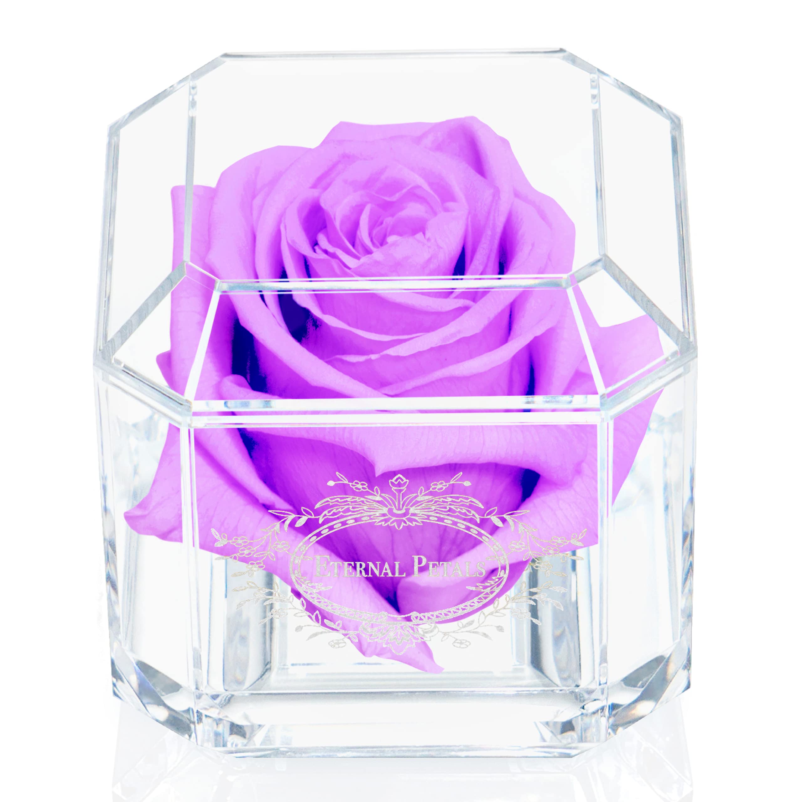 A 100% Real Rose That Lasts Years - Eternal Petals, Handmade in UK – White Gold Solo (Lilac)
