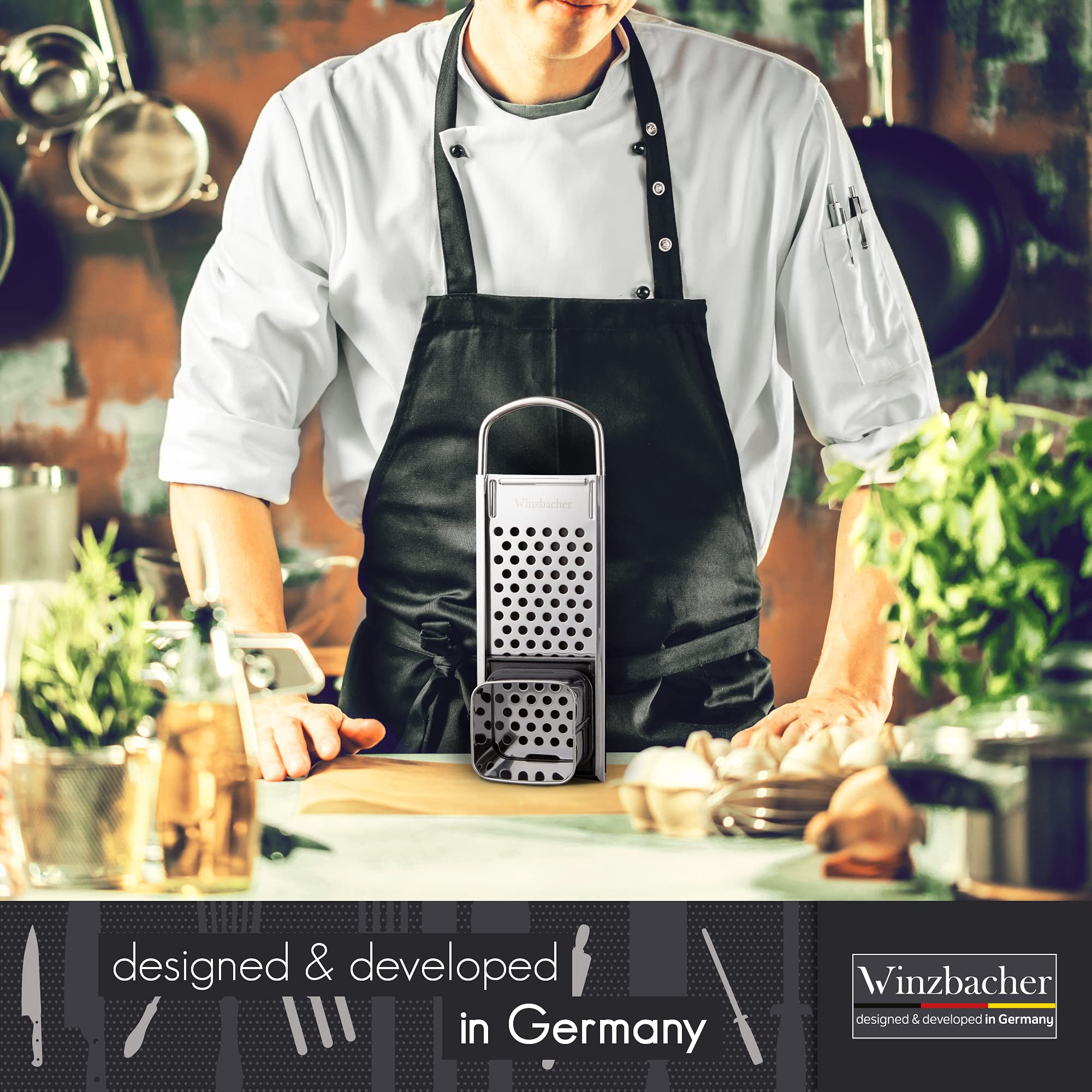 Winzbacher Edelstahl Spätzlehobel mit Teigschlitten [Topf Ø von 16-30cm] Spülmaschinenfest | Rostfrei | Spätzlereibe, Spätzlesieb, Spätzlepresse | für Spätzle & Knöpfle 3