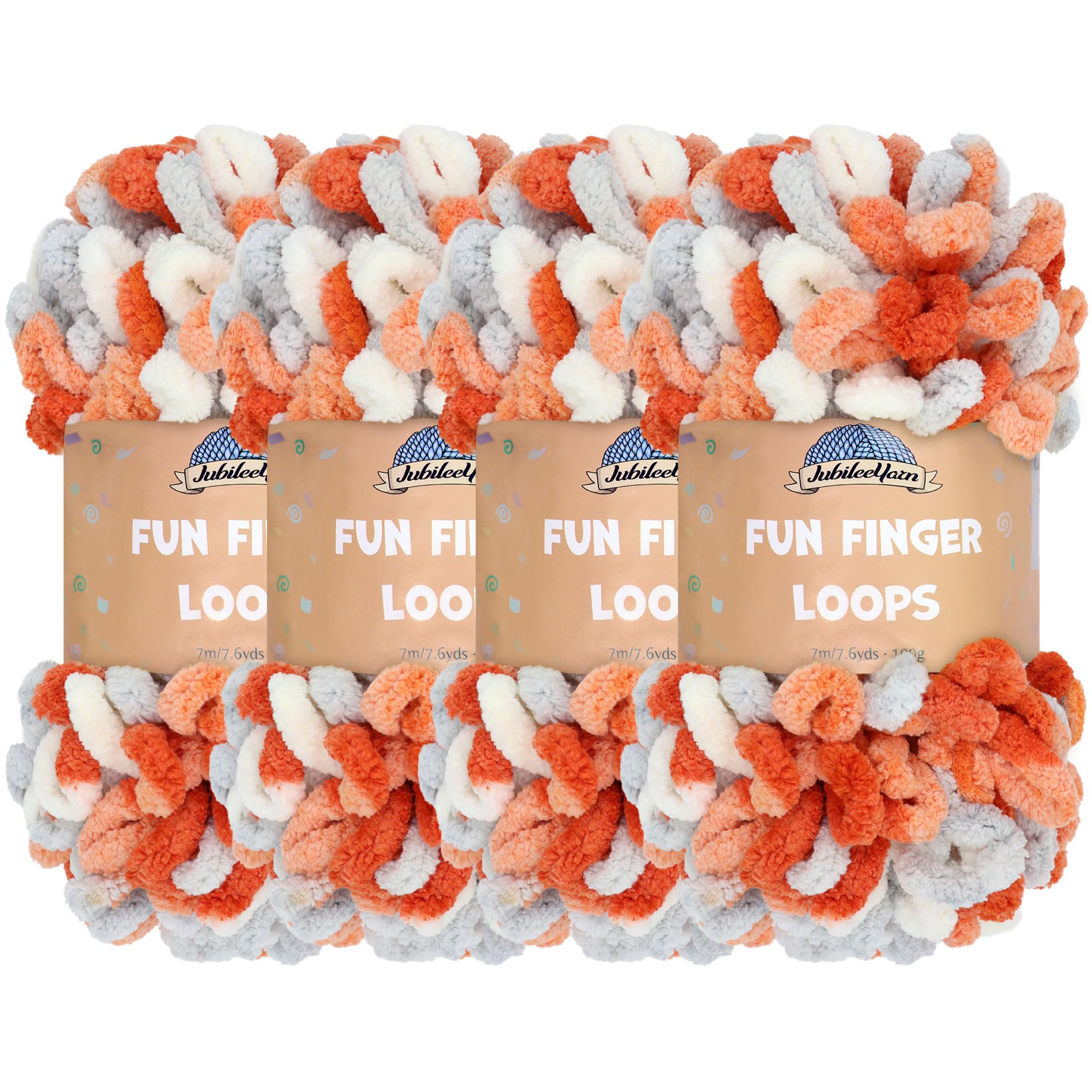 JubileeYarn Fun Finger Loops Yarn - Polyester Jumbo Weight Loop Yarn - 100g/Skein - Ares - 4 Skeins
