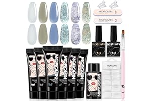Morovan Poly Gel Nail Kit: Clear Dark Colors Glitter Poly Extension Gel Nail Kit 6 Poly gel nail Starter Kit All In One French Poly Nail Gel Kit for Beginner DIY at Home Beauty Gifts