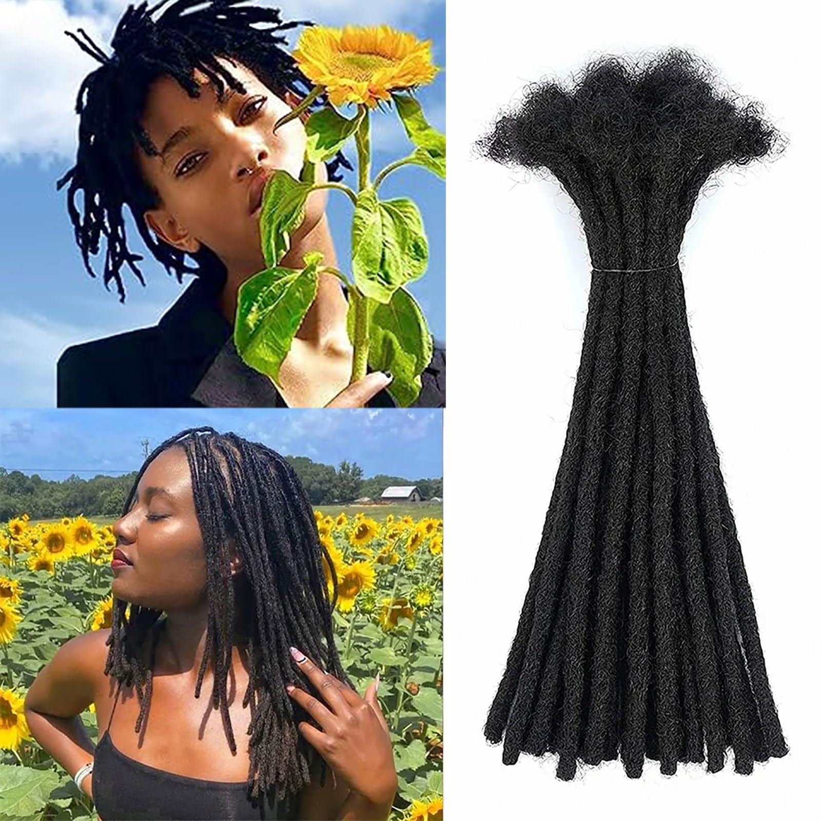 Huarisi 0.6cm Thickness 12 Inch 20Strands Real Human Hair Dreadlock Extensions Men Women Full Head Handmade Permanent loc Extensions Human Hair Can Be Curled and Twisted — image 1