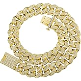 OYOGAA Cuban Link Chain 20mm Miami Cuban Necklace Chain for Men Iced Out 14K Gold Plated Diamond Chunky Necklace Silver Cuban Bracelet for Women with Copper Clasp
