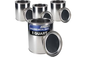 MASTER AIRBRUSH Master Elite 1 Quart Unlined Empty Metal Paint Can Bucket with Lids, Pack of 4 - Triple Tight Lid Seal, 32 fl. oz. Steel Coating Storage Container Tin - Store Leftover Oil-Based Paint, Automotive, Art