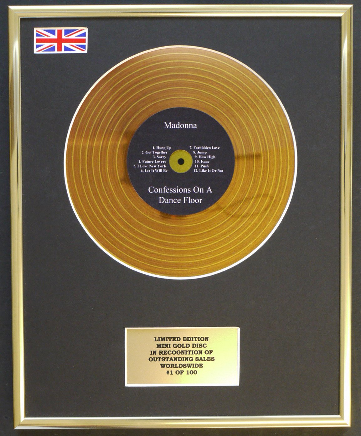 Limited Edition mini gold disc Display MADONNA/MINI GOLD DISC DISPLAY/LIMITED EDITION/COA/CONFESSIONS ON A DANCE FLOOR