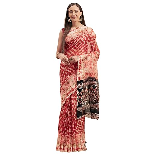 Womanista cotton with Blouse Piece Saree (TI1263_ Red & Black_ Onesize)
