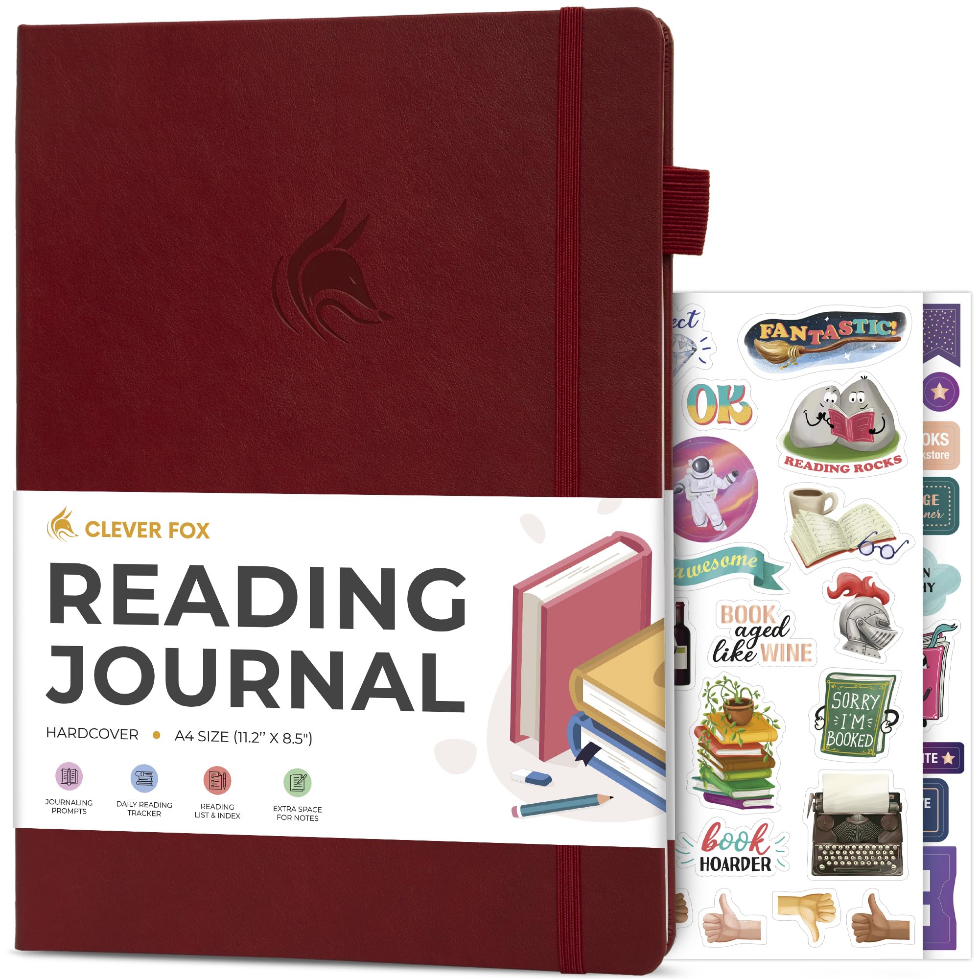 Photo 1 of Clever Fox Reading Journal Large – Guided Book Review Log & Tracker – Gifts & Accessories for Reading Lover – Book Tracking Journal for Kids & Adults, 8.5x11.2” (Burgundy)