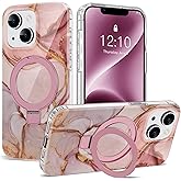 ETPESOK Compatible with iPhone 13/14 Case Marble Pattern with Magnetic Ring Stand [Compatible with Mag-Safe] TPU Protective Phone Case for iPhone 13/14 6.1" for Women, Marble Pink