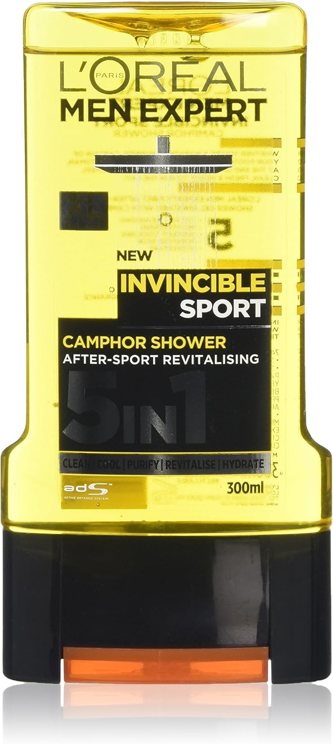 L'Oréal Paris Men Expert Invincible Sport Shower Gel for Men 300ml Pack of 6, Bulk Buy, 300 ml (Pack of 6)