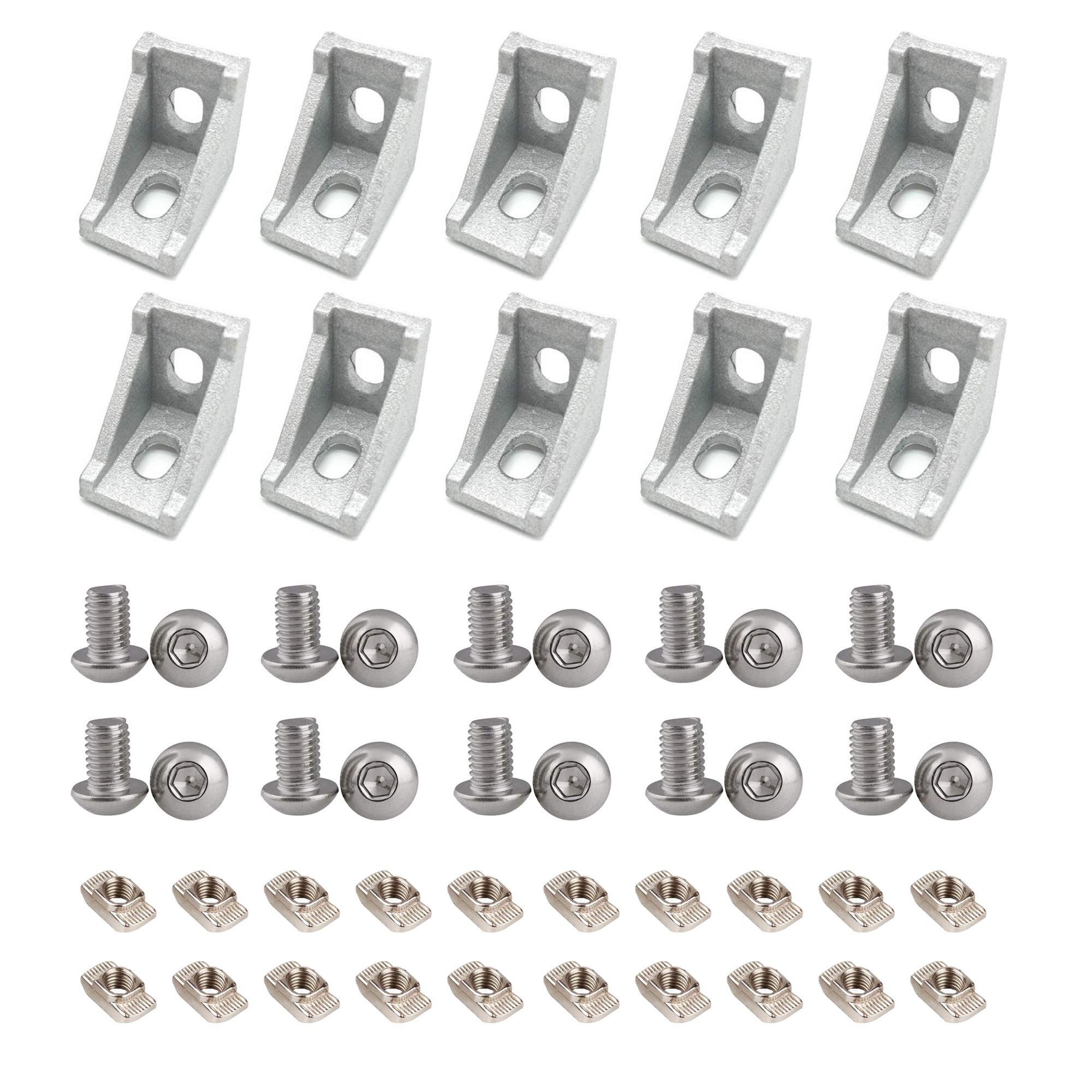 Befenybay 10PCS Extruded Aluminum Profile 2028 Corner Bracket Right Angle with Screws for 6mm Slot Aluminum Extrusion Profile 2020 Series (2028-Silver-10 with Screws) — image 1