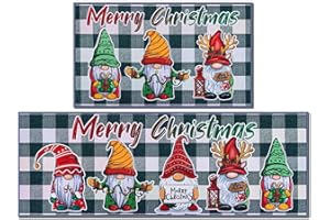 JSVSLTD Christmas Kitchen Rugs, Set of 2 Kitchen Floor Mat Christmas Decorations for Home, Non-Slip Anti Fatigue Kitchen Mats