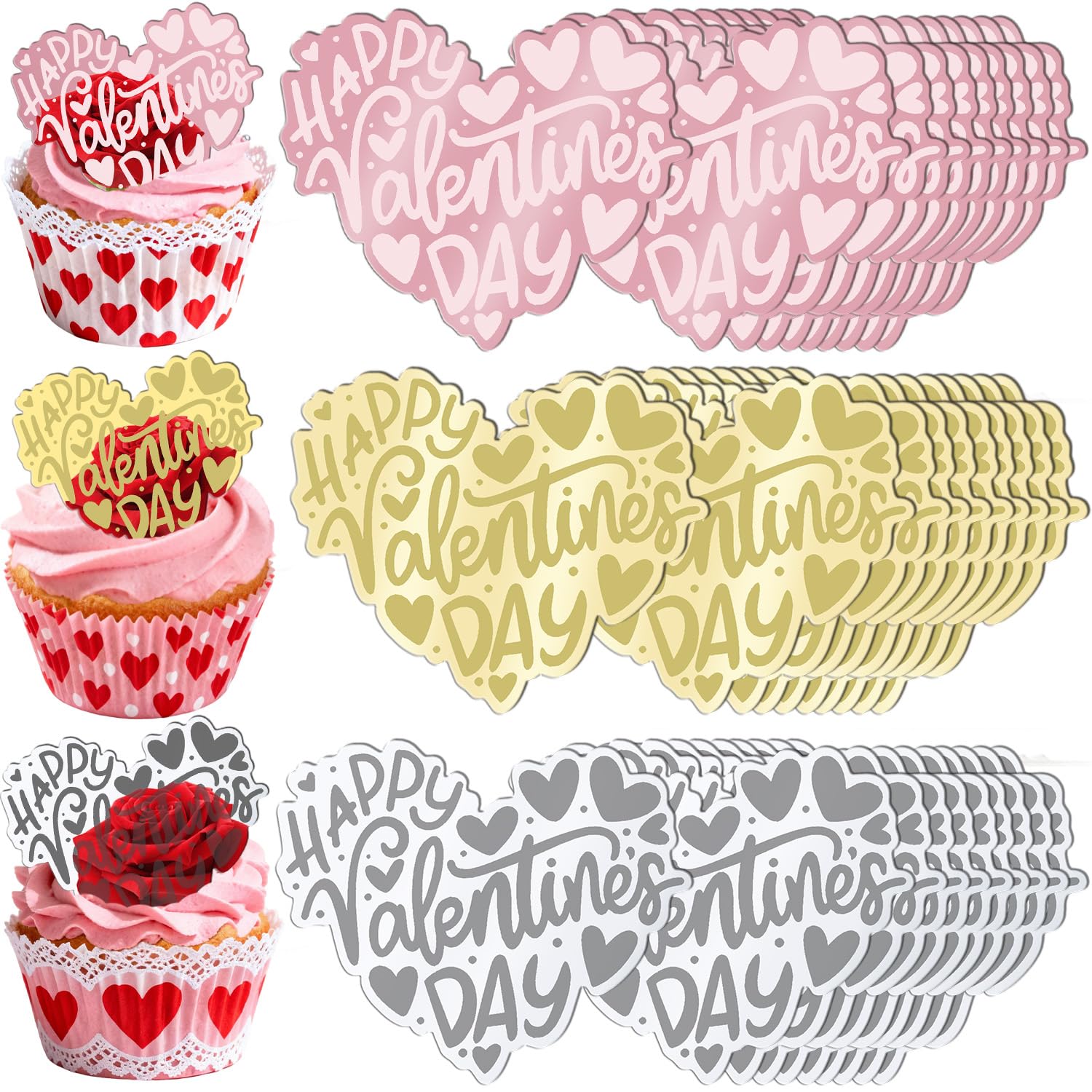 Photo 1 of 30PCS Happy Valentine’s Day Cake Toppers, Acrylic Cupcake Toppers 3 Different Pattern Heart Shape Custom Cupcake Picks for Valentine’s Party Anniversary Pastries Decorations (30 Irregular Heart)