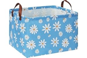 NTAOHAMPER Rectangular Daisy Storage Basket,Collapsible Gift Basket with Handles,Books Box, Room Decor(Daisy)