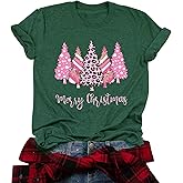 Merry Christmas Shirt Women Christmas Tree Print T Shirt Vintage Graphic Short Sleeve Tops Tees