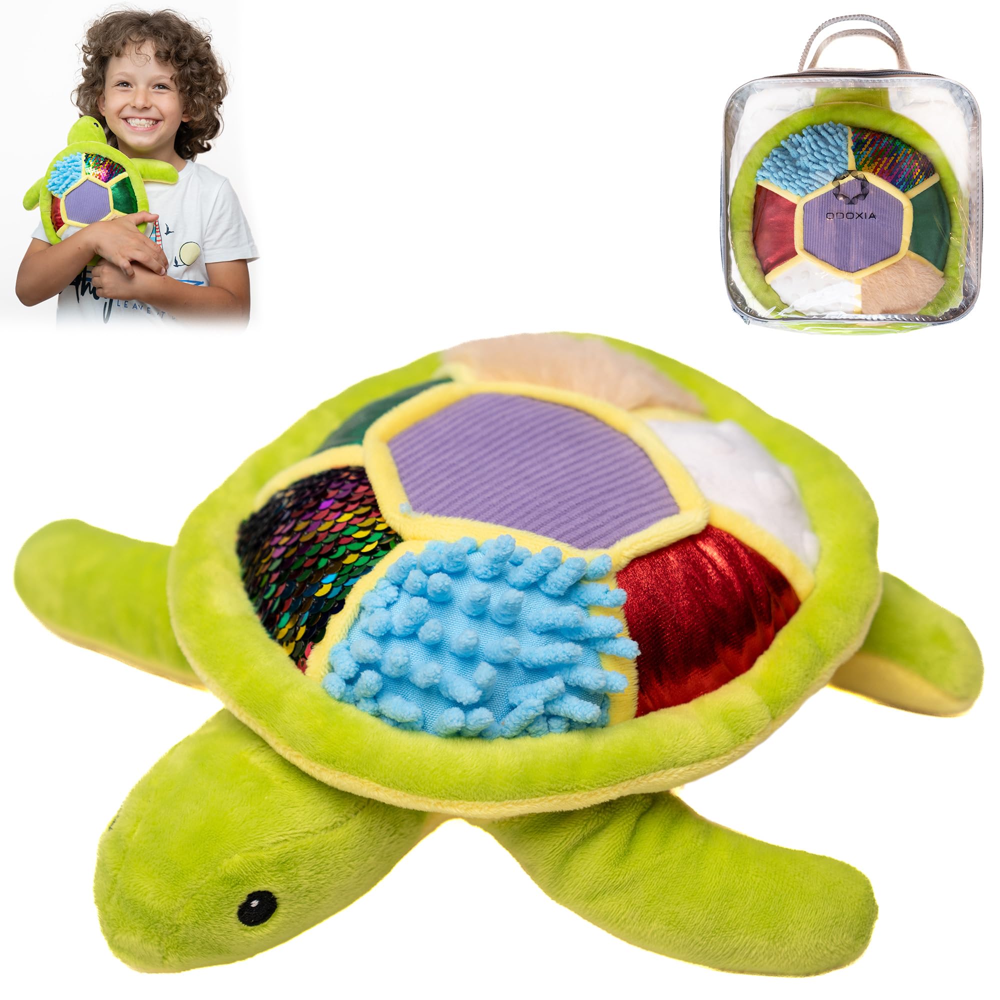ODOXIA Sensory Turtle Stuffed Animal | Plush Toy | Fidget Stuffed Animal for Kids | Great for Sensory Needs | Pillow Plush for Children
