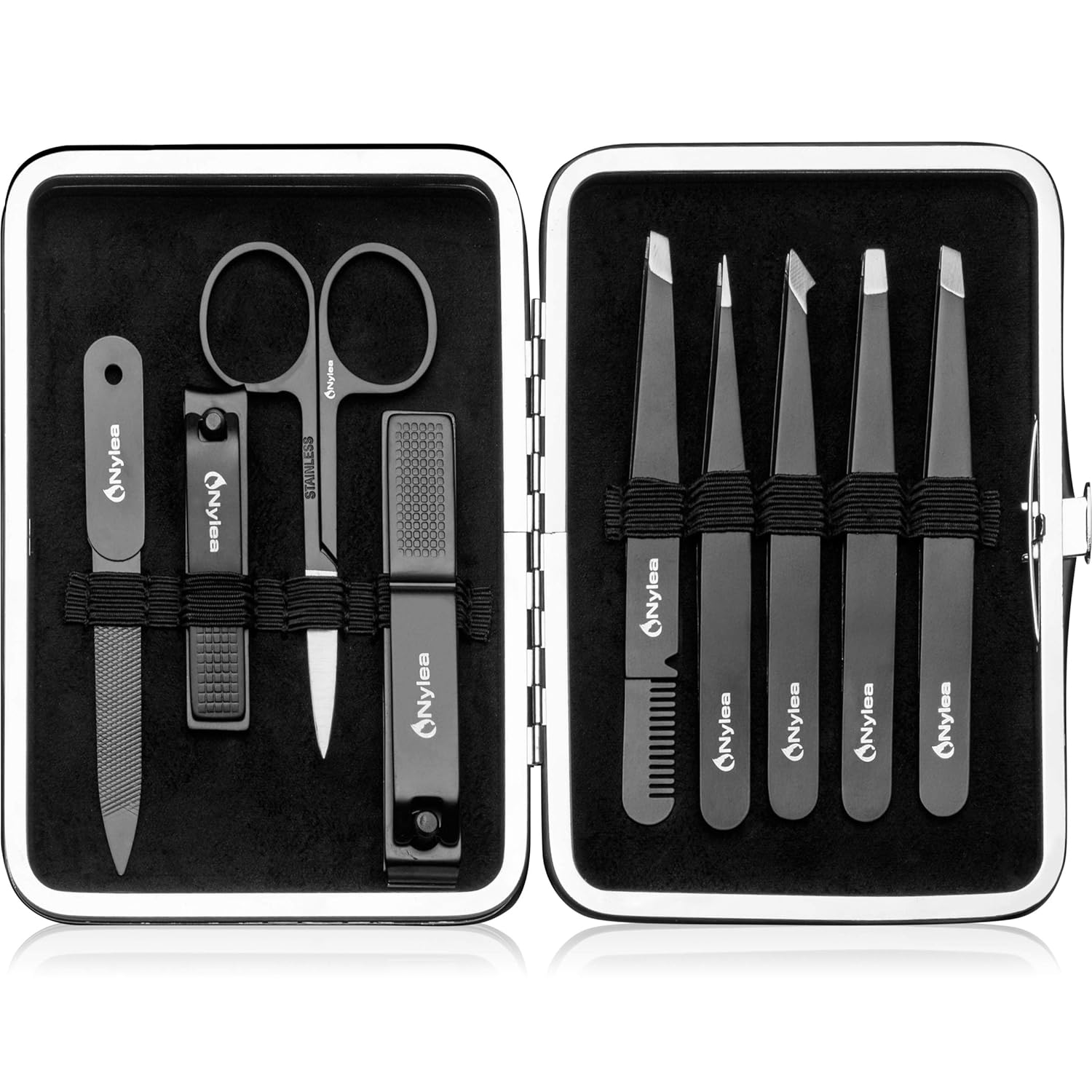 Nylea 9pcs Precision Tweezers with Nail Clippers Set - Stainless Steel Slant Pedicure Scissors for Toe Nail, Eyelashes Eyebrows Extensions, Ingrown Hair - Acrylic Thick Fingernails for Men & Women : Beauty