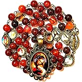 GeekTenet Seven Sorrows Rosary Beads Chaplet Dark brown Natural agate Rosery Catholic gifts