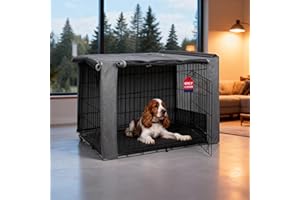 HiCaptain Folding Metal Dog Crate Cover for 42 Inch Wire Pet Cage(Two-Tone Gray)