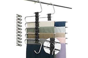 Pants Hangers Space Saving 2 Pack, Anti-Slip Design Clothes Hanger, Multiple Layers Closet Organizers and Storage for Pants J