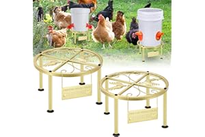 SYMDROMIA 2 Packs Metal Stand for Chicken Feeder, Round Heavy Duty Stand with 2 Golden Coop Signs Non-Slip Adhesive Strips for Chicken Feeder Waterer Heater Metal Stand Chicken Coops House Accessories (Golden)