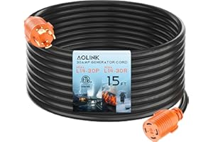 AOLINK 30 Amp Generator Extension Cord 15 Feet, NEMA L14-30P/L14-30R, 4-Prong Locking, Heavy Duty Power Cord, Orange