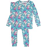 RuffleButts SoftSnooze Viscose from Bamboo Girls Ruffle Long Sleeve Pajama Set - Fancy Me Floral Kids, 9/10