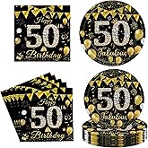 40PCS 50th Birthday Decorations Black Gold Vintage 1965 Party Tableware Cheers to 50 Years Paper Plates Napkins for Men Women 50th Birthday